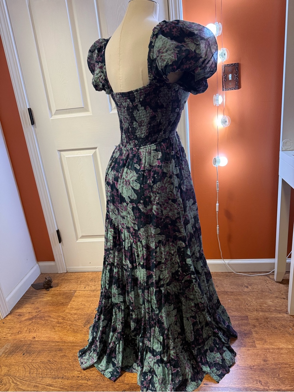 NWOT Free People Vintage-Inspired Green Floral Puff-Sleeve Maxi Dress - Picture 4 of 4